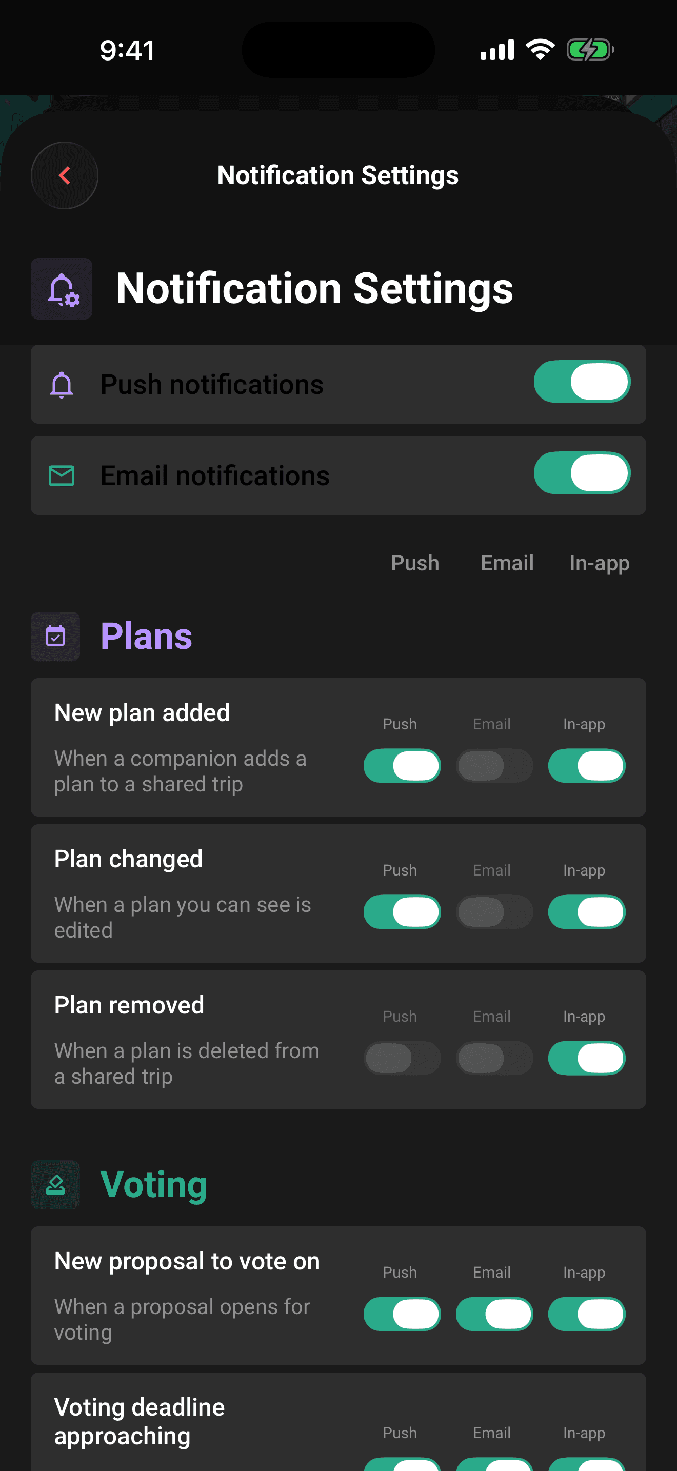 The Push notifications master switch in Settings → Notification Settings