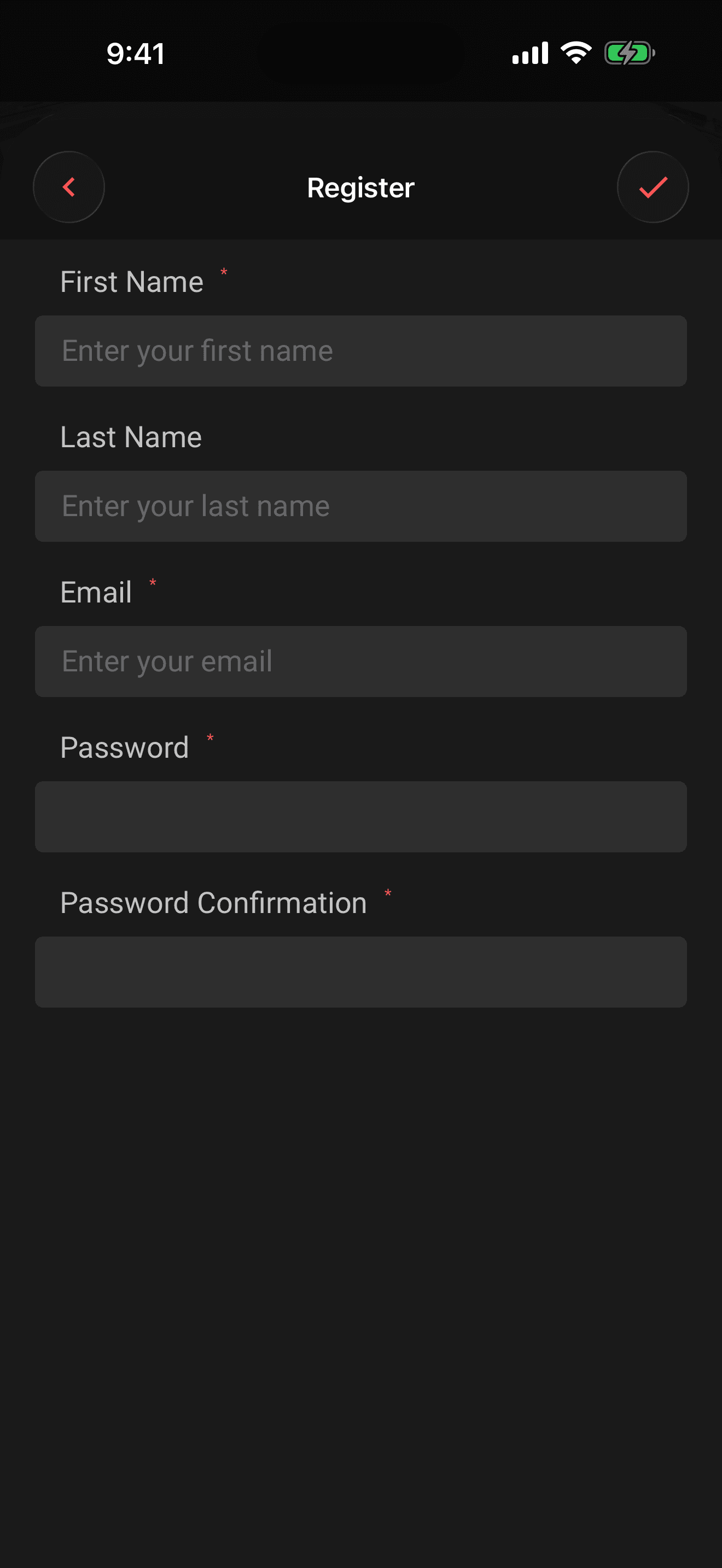 The registration form