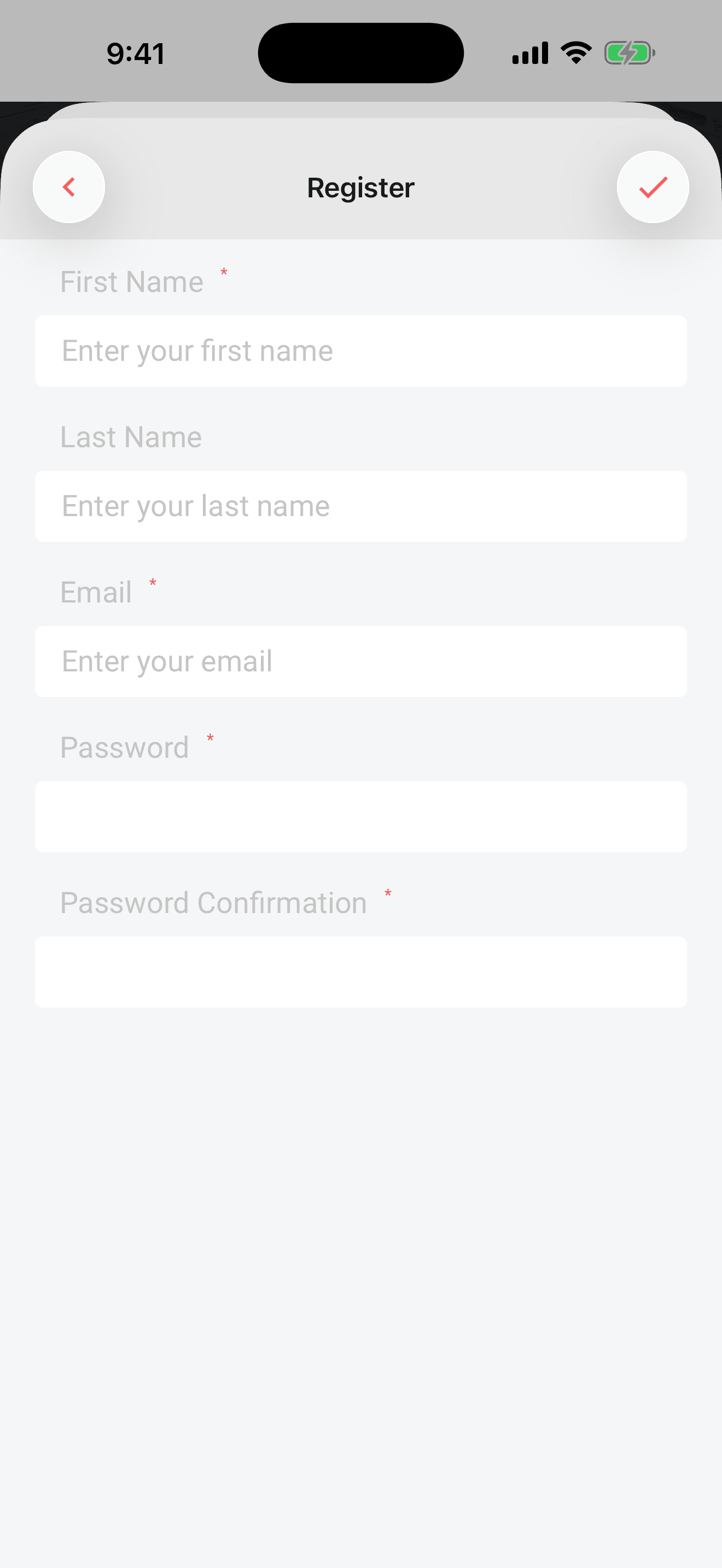 The registration form