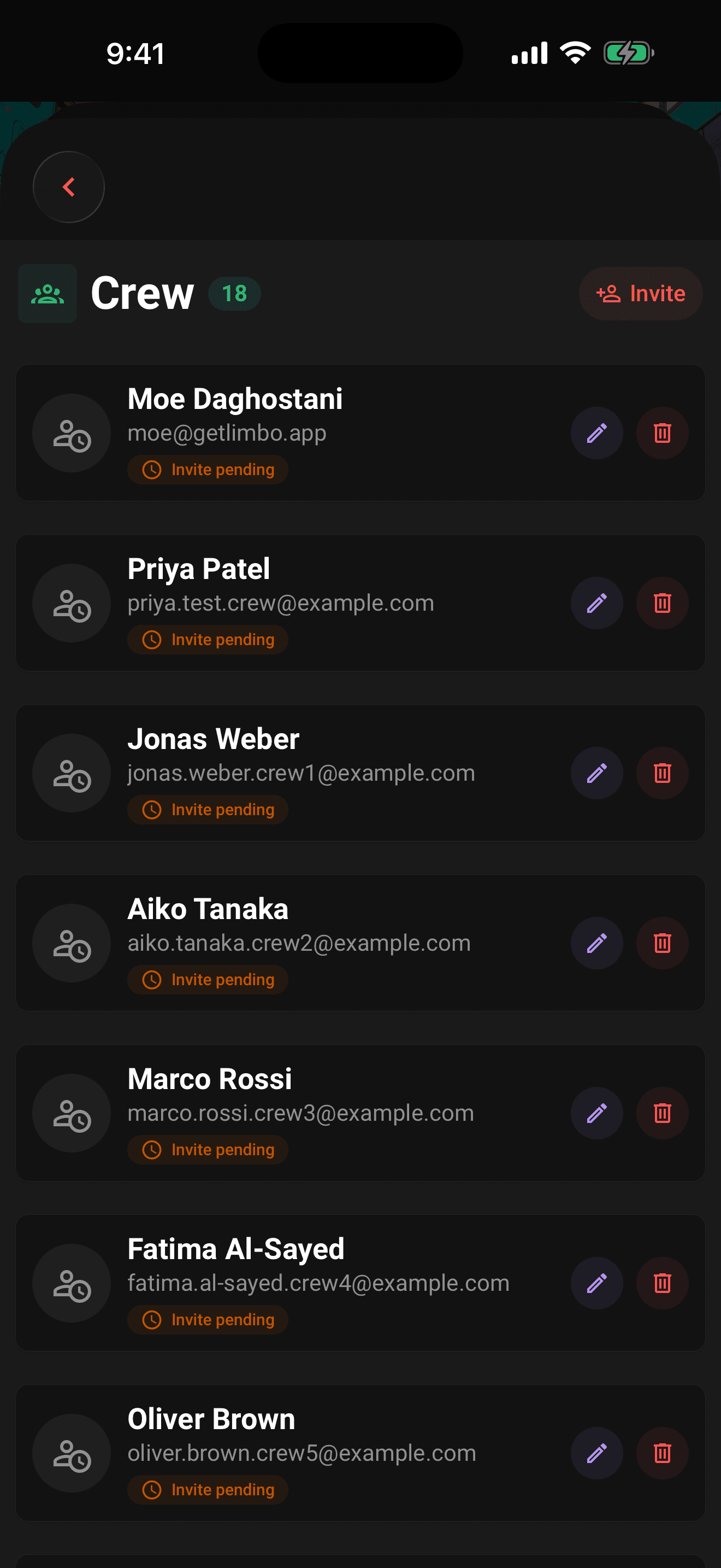 The invitee's side: Accept invite in Settings → Crew
