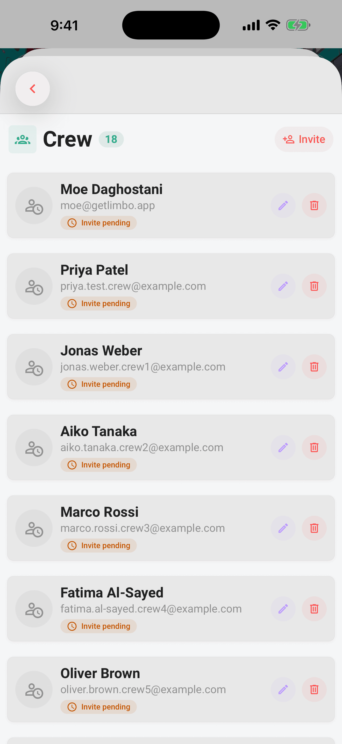 The invitee's side: Accept invite in Settings → Crew