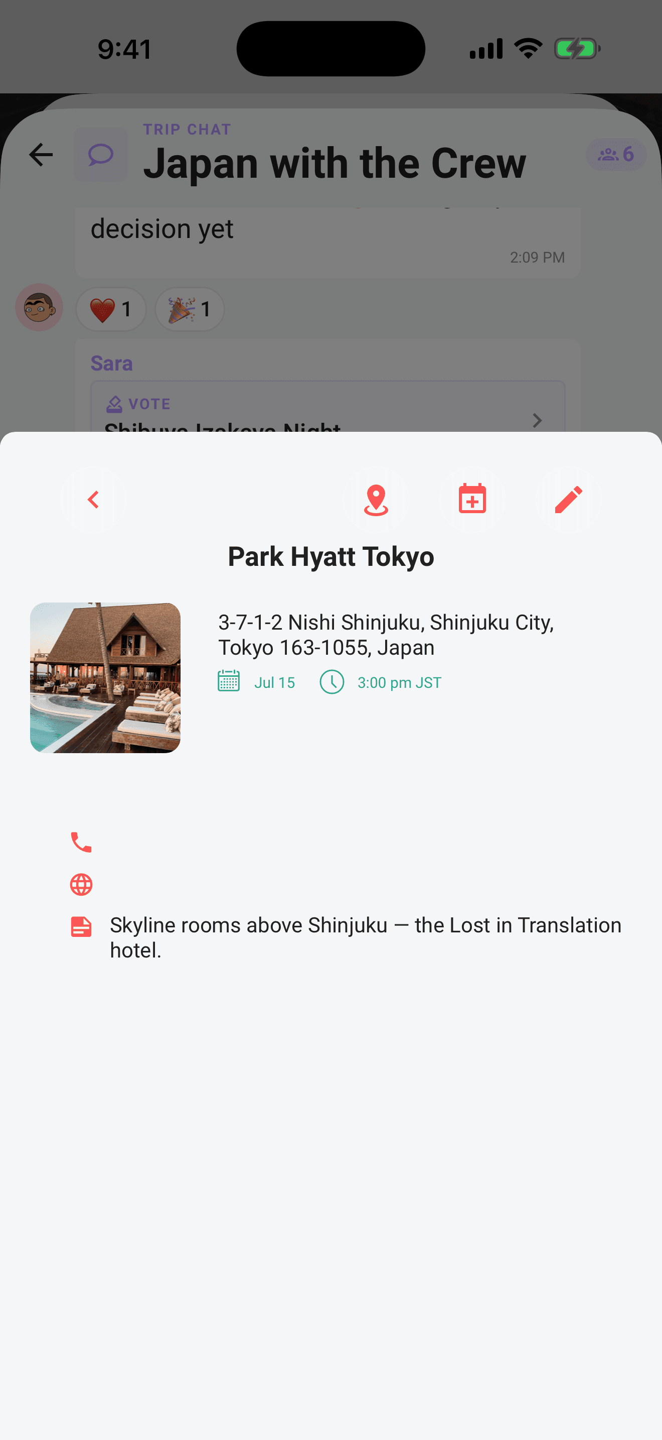 Plan details opening as a sheet over the chat