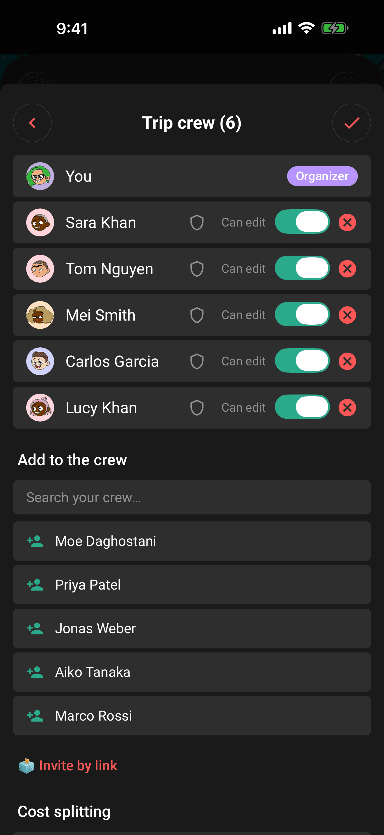 The shield toggle in the Edit Trip crew sheet