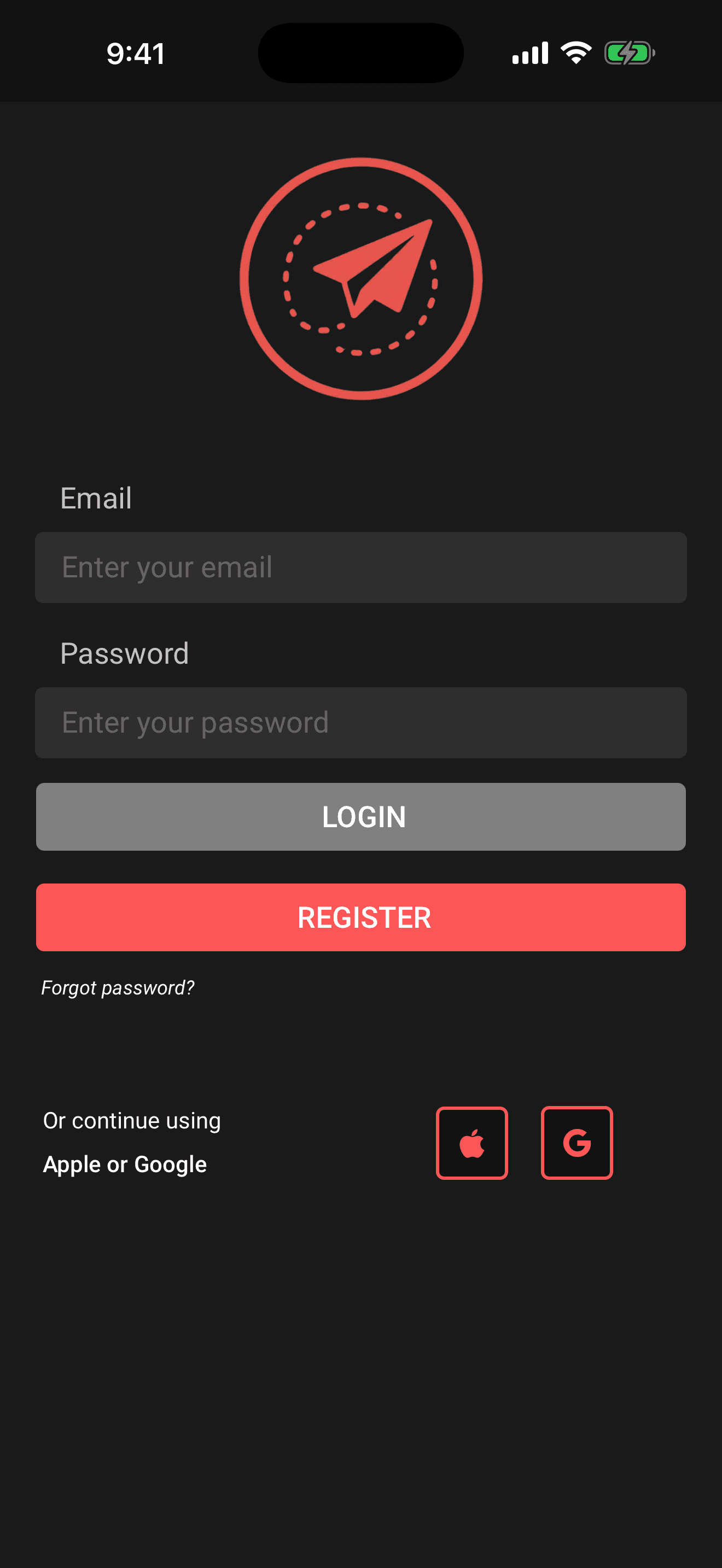 Sign in with email, Apple, or Google