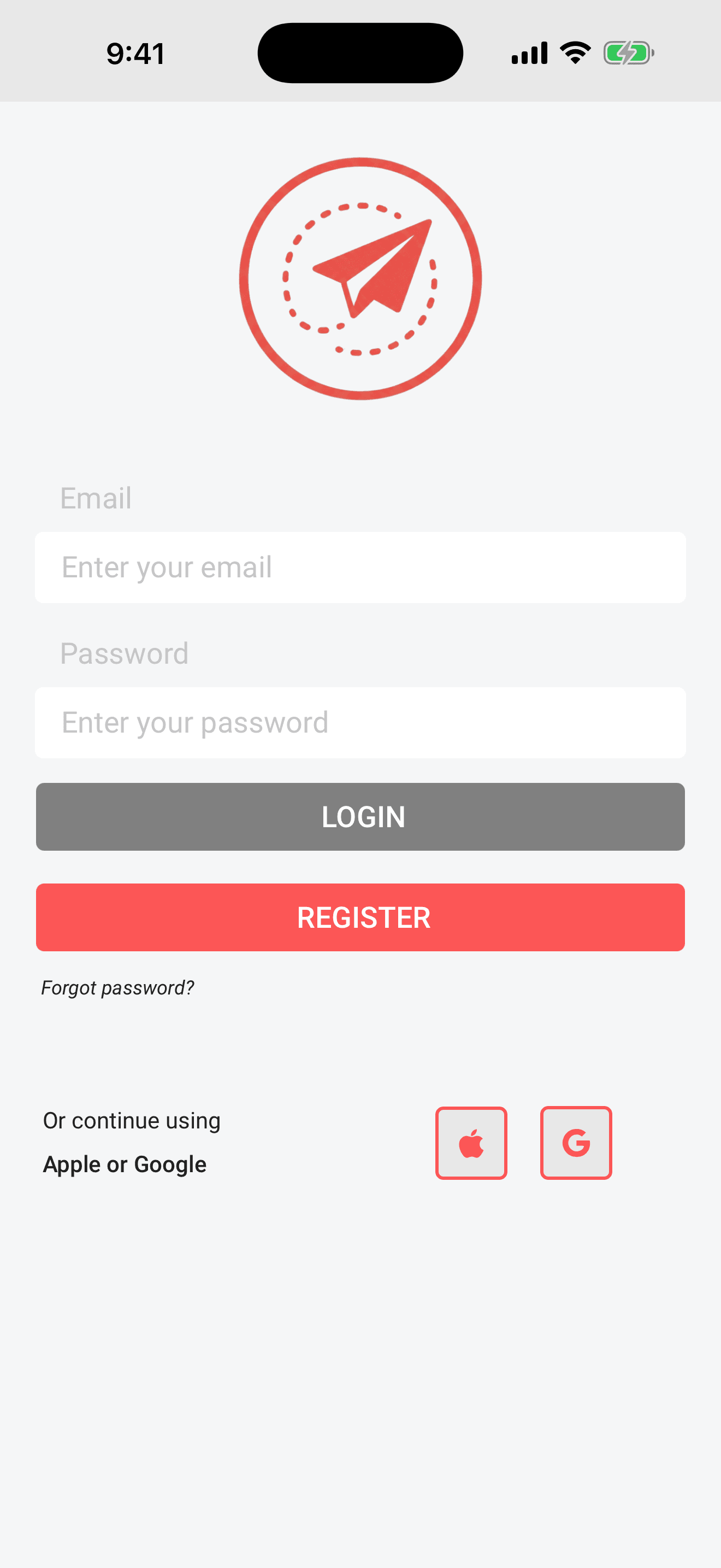 Sign in with email, Apple, or Google