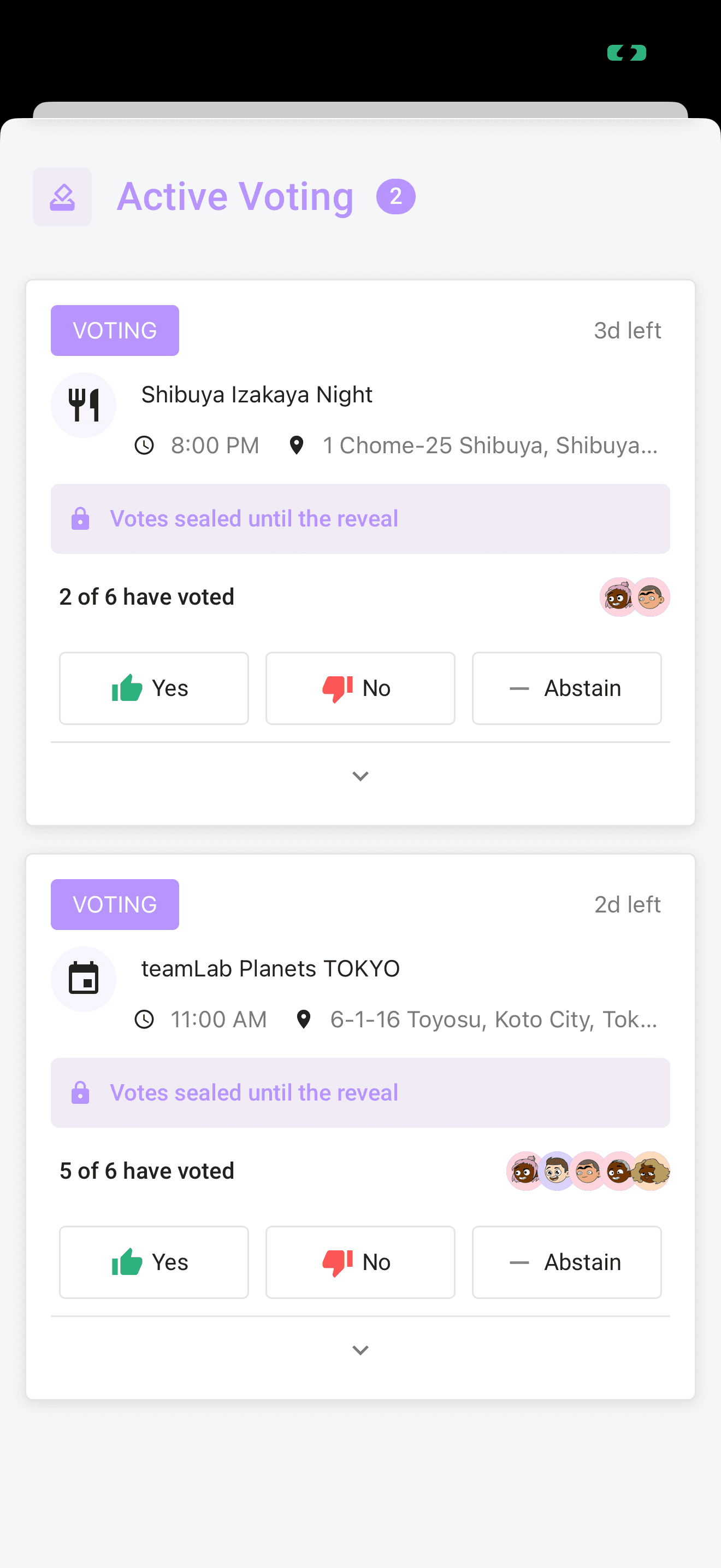 A sealed ballot: you can see who has voted, never how