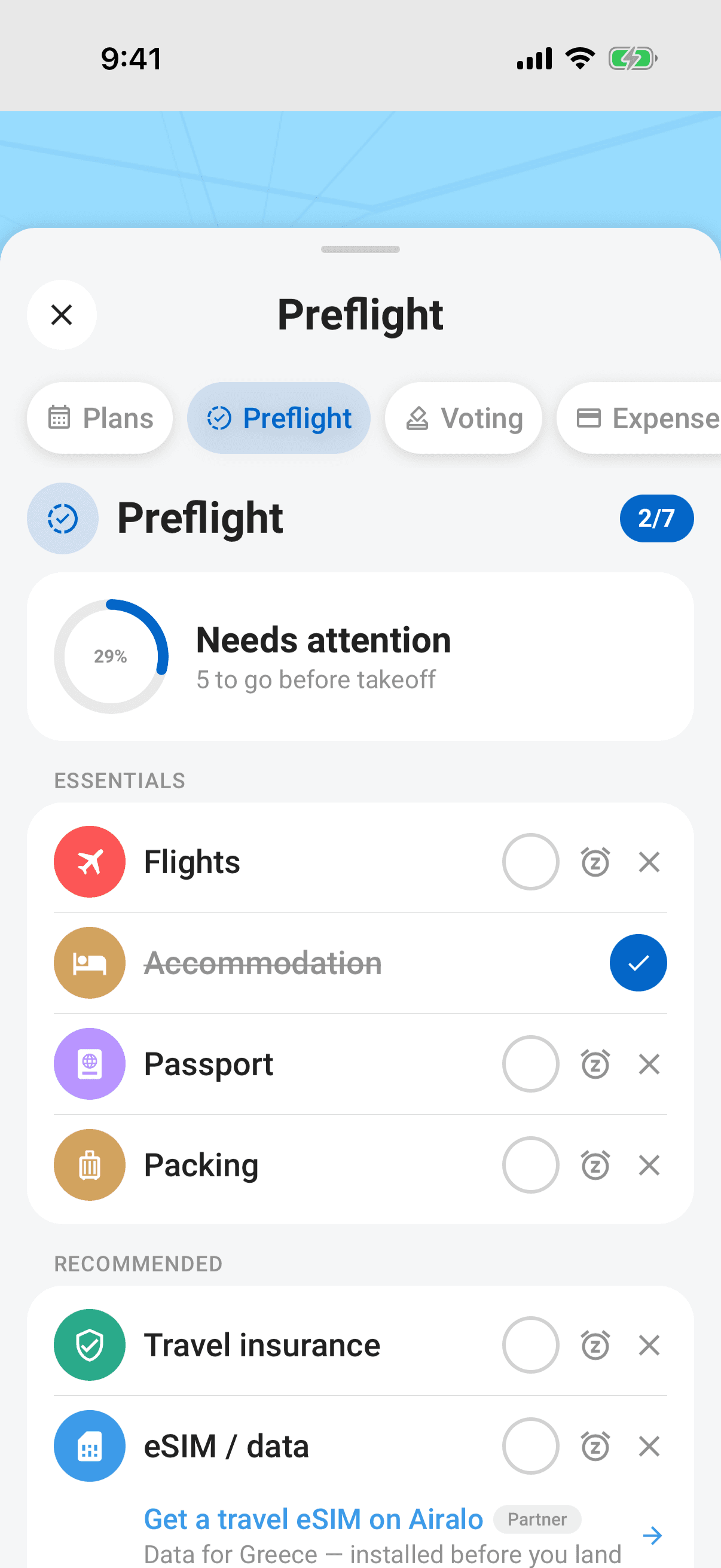 Preflight shows your readiness score and tasks grouped by priority