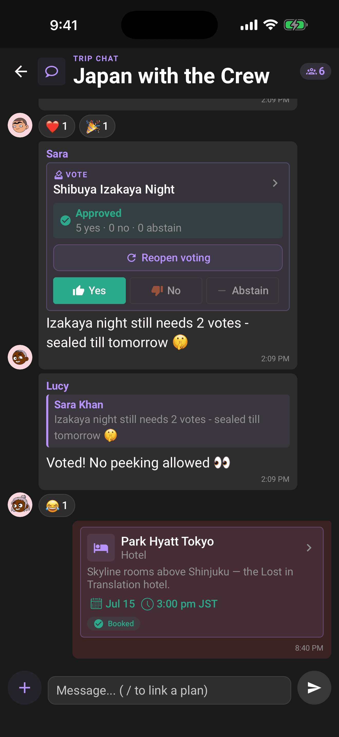 A resolved ballot in chat, the compact verdict banner replaces the vote buttons
