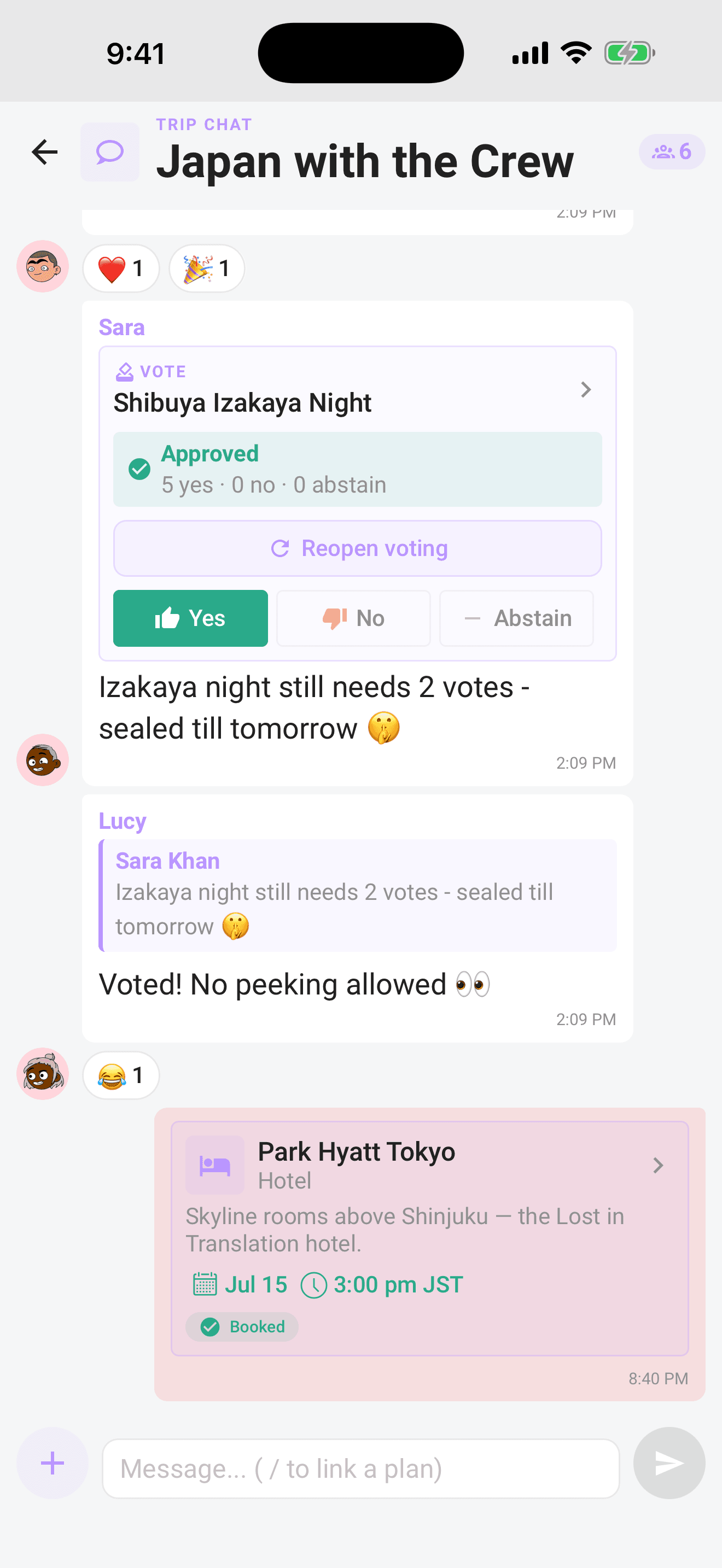 A resolved ballot in chat, the compact verdict banner replaces the vote buttons