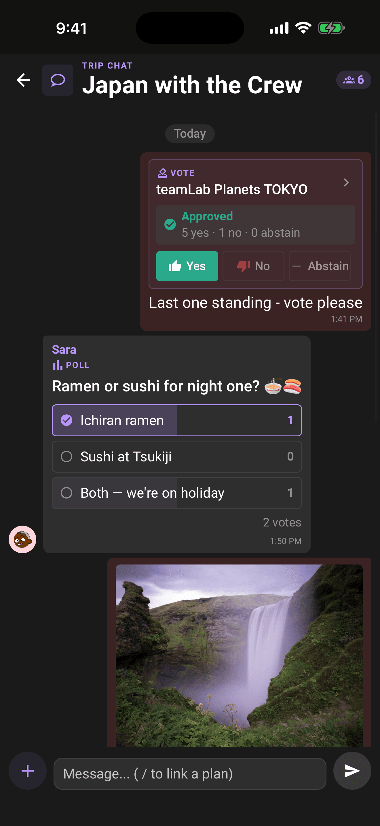A live poll: bars fill in as the crew votes