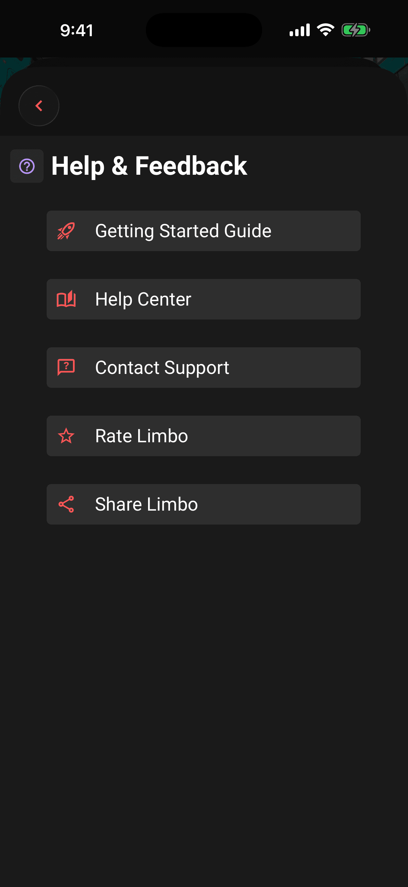 Help & Feedback in Settings: guides, the help center, and Contact Support