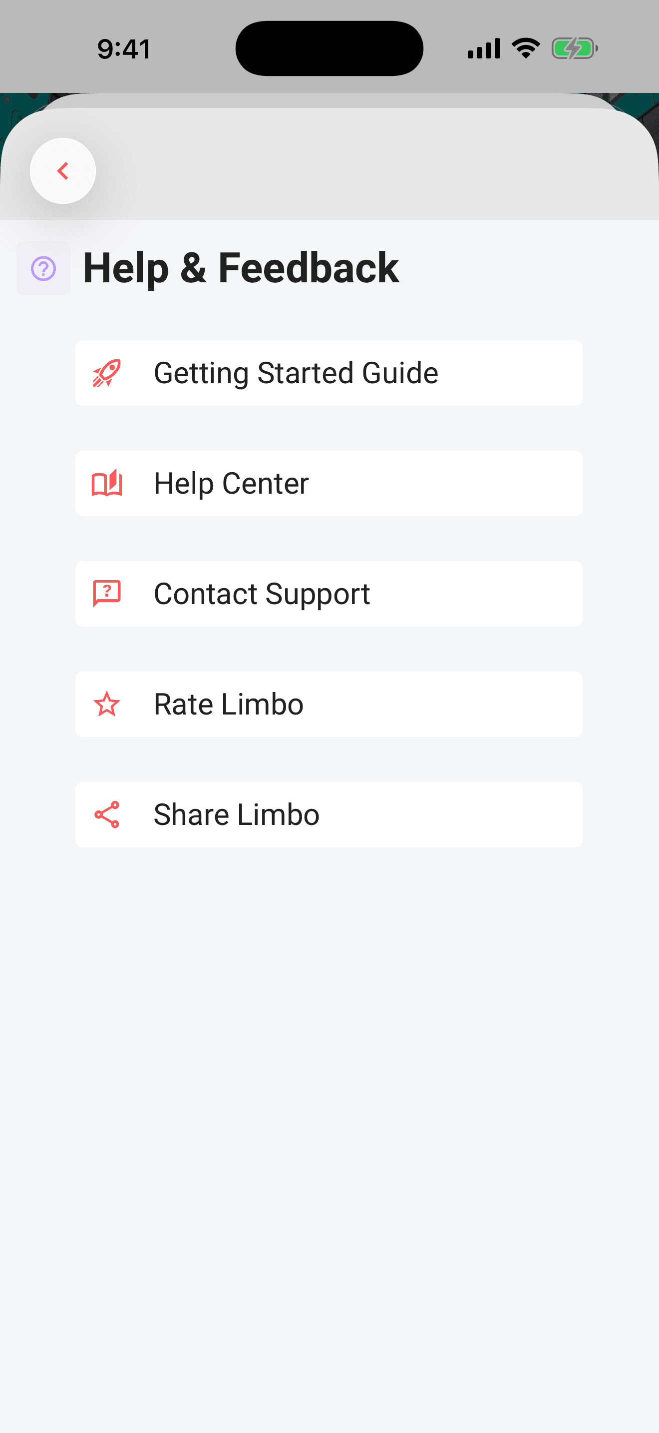 Help & Feedback in Settings: guides, the help center, and Contact Support