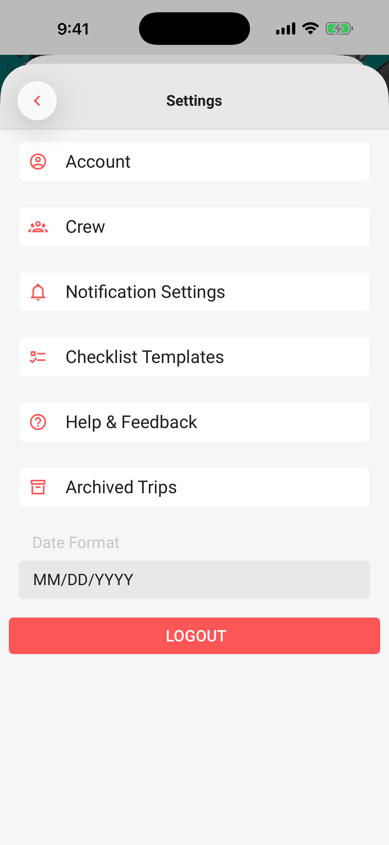 The Date Format dropdown on the Settings screen