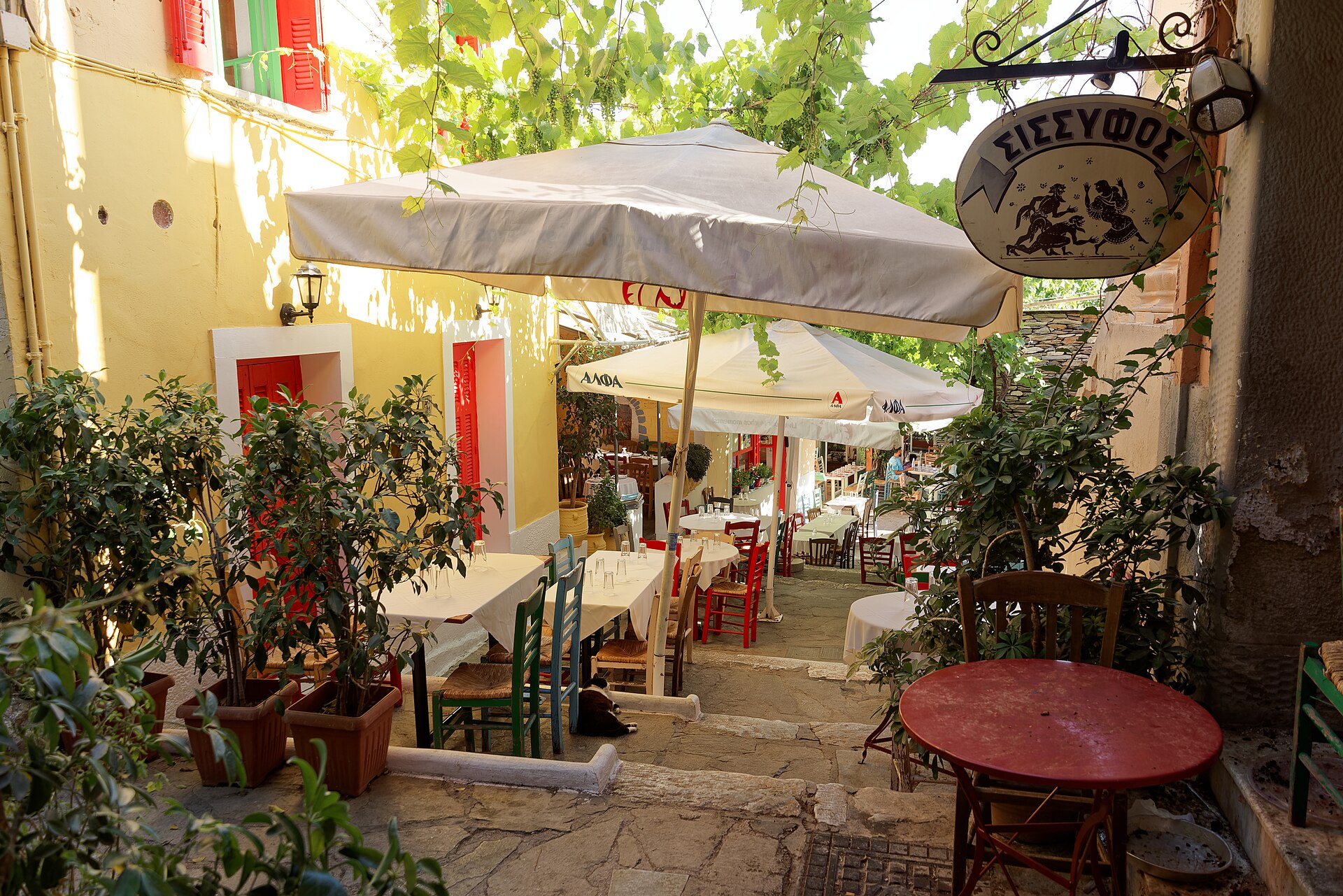 Restaurants on Mnisikleous Street in Athens, 20240601 0917 0009.jpg