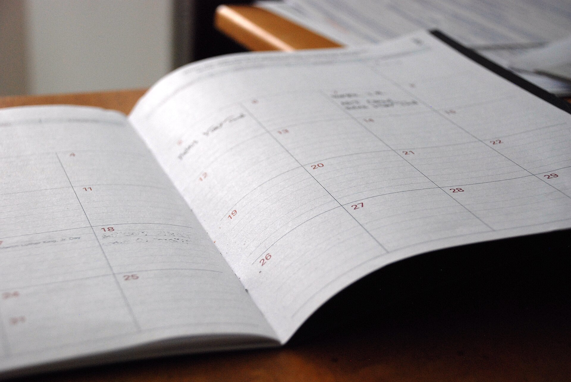 An open monthly calendar