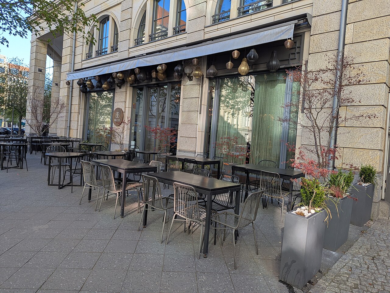 Outdoor tables of the Bless restaurant, Hausvogteiplatz 10, Berlin