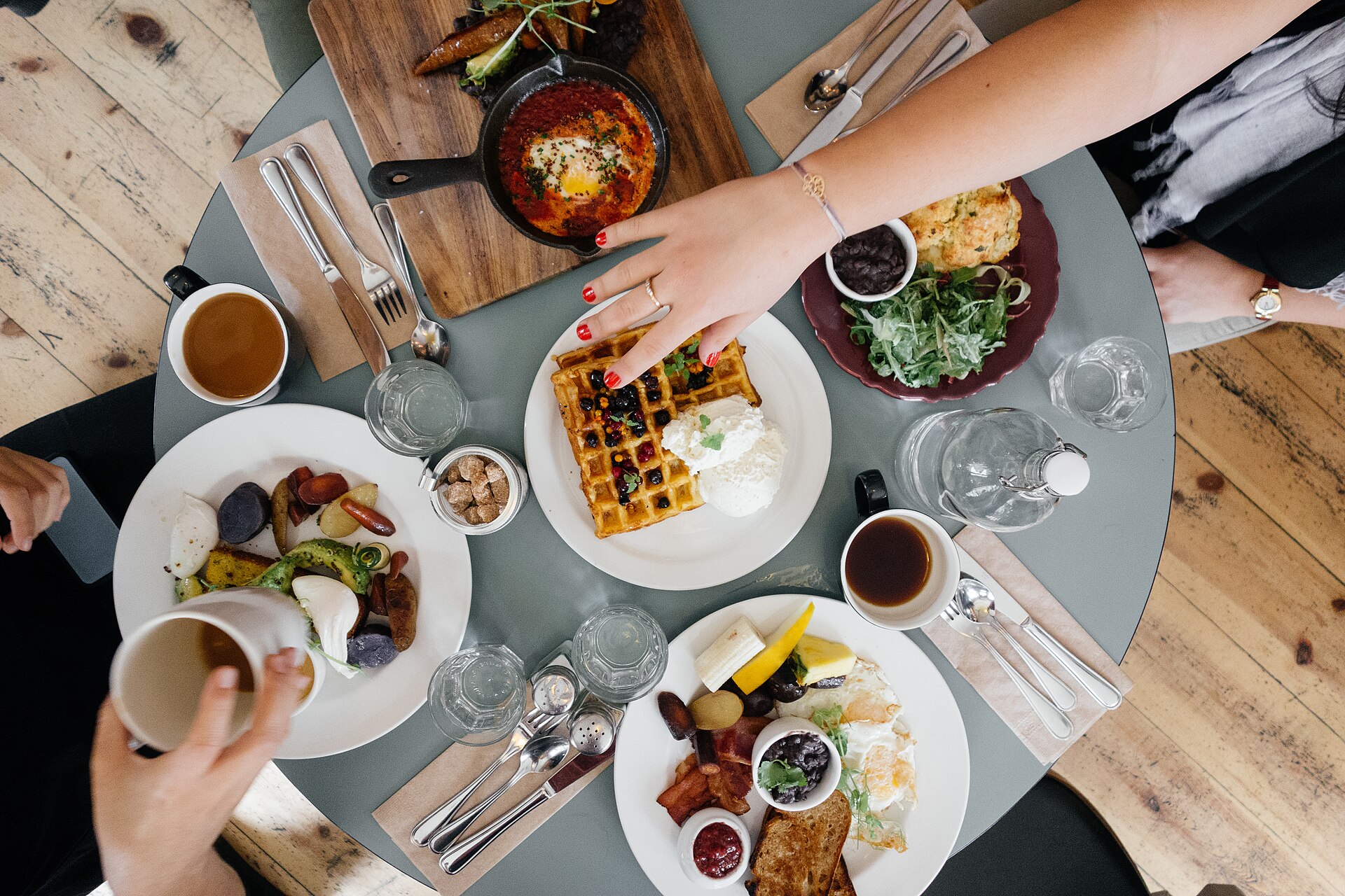 Friends sharing brunch around a table