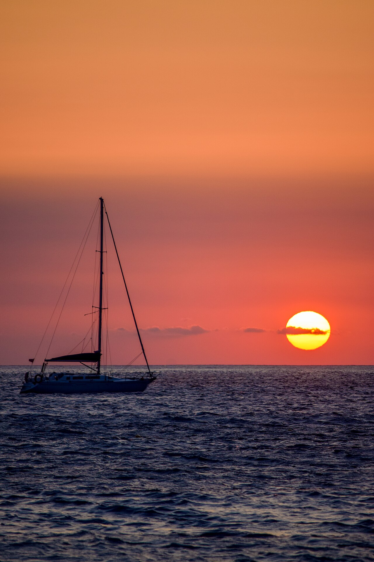 Sailing boat at sunset, Ionian Sea, Albania