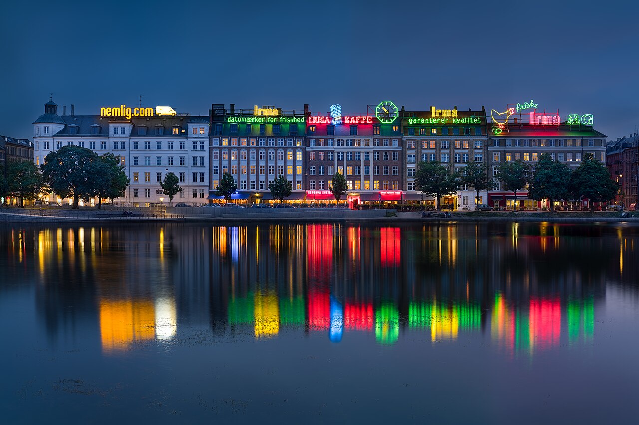 Cityscape and skyline by the Copenhagen Lakes, Denmark -