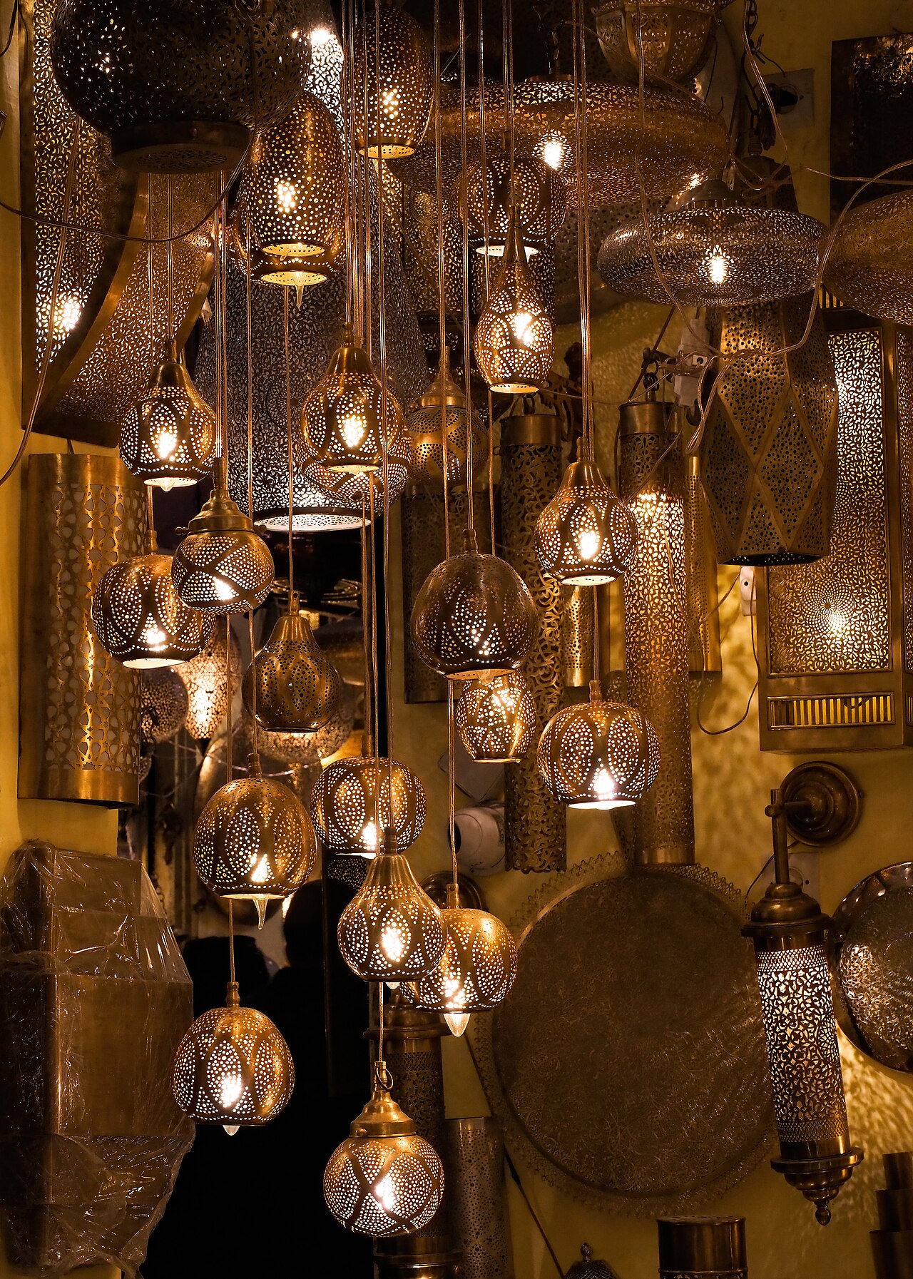 Oriental hanging lanterns. Souk Haddadine, Marrakech Medina, Morocco